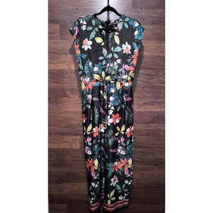 Fashion Nova Tropical Print Jumpsuit Women's Size XL Sleeveless Wide Leg AS IS